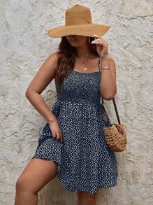 Dreamara Plus Ditsy Floral Print Cami Dress - Navy Blue - View 1