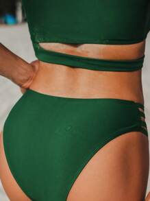 夏季镂空侧比基尼泳裤 - 墨綠色 - 查看 2