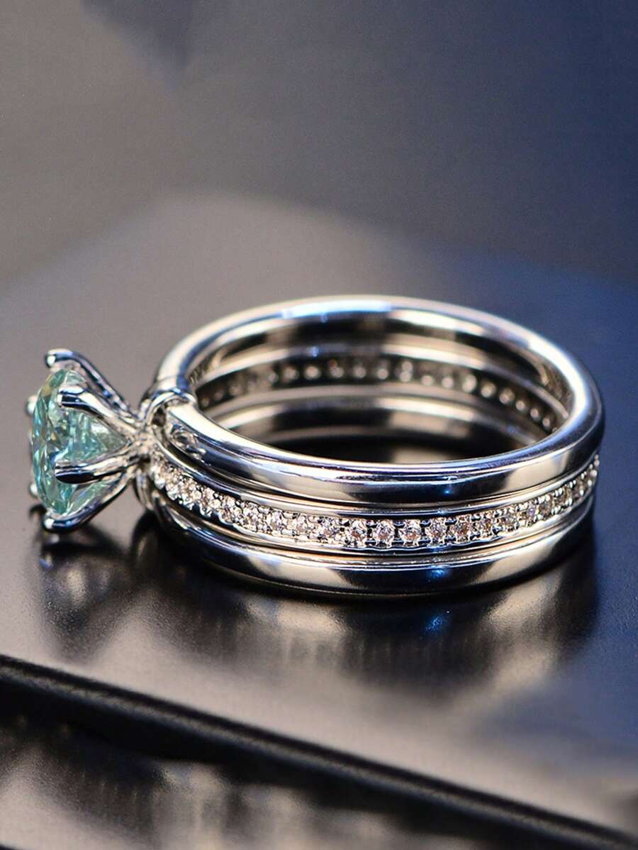 1入組魅力四射綠色莫桑石裝飾純銀戒指適合女士適合婚禮派對首飾類情人節禮品