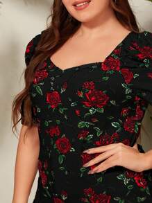 SHEIN Clasi T-Shirt mit Blume Muster, Sweetheart Ausschnitt, Puffärmeln,