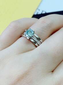 1入組魅力四射綠色莫桑石裝飾純銀戒指適合女士適合婚禮派對首飾類情人節禮品 - 銀色 - 查看 4