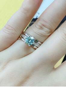 1入組魅力四射綠色莫桑石裝飾純銀戒指適合女士適合婚禮派對首飾類情人節禮品 - 銀色 - 查看 3