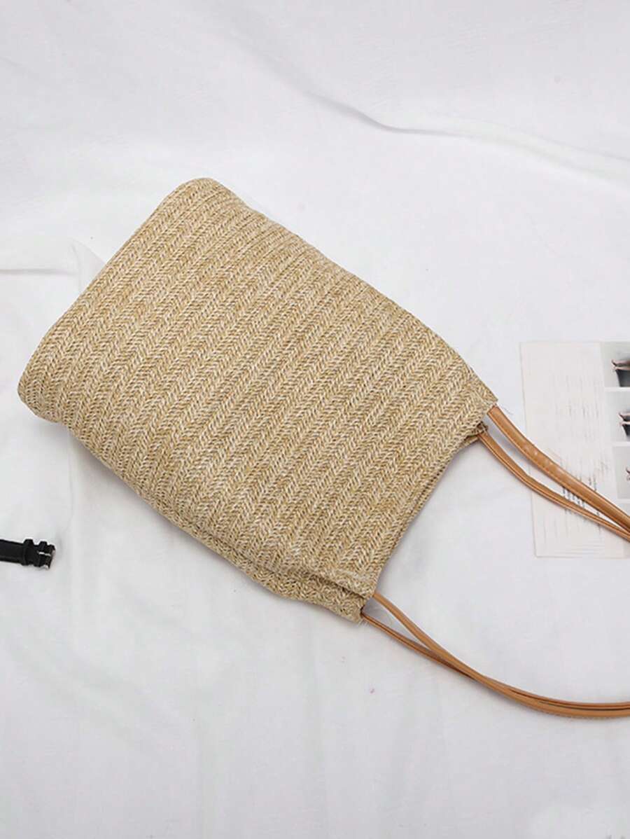 極簡草編包中等度假 - 卡其色 - 查看 1