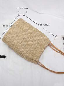 極簡草編包中等度假 - 卡其色 - 查看 3