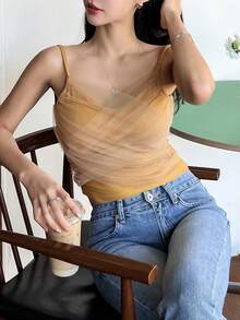 DAZY Áo khoác và áo lót dành cho xe tăng nữ màu trơn Giải trí - Màu vàng - Xem 3