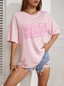 SHEIN EZwear Letter Graphic Drop Shoulder Tee - Baby Pink - View 6