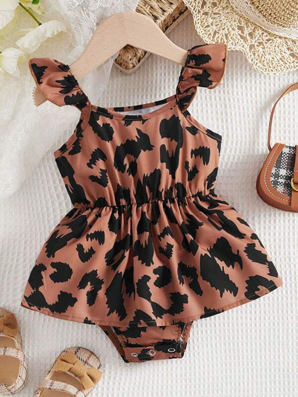 SHEIN Baby Allover Print Ruffle Trim Peplum Waist Bodysuit SHEIN USA