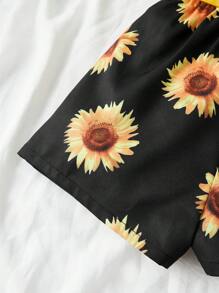 SHEIN Baby Girl Sunflower Print One Shoulder Romper