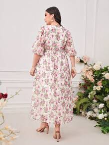 Modelyn Plus Floral Print Puff Sleeve Dress - Multicolor - View 3