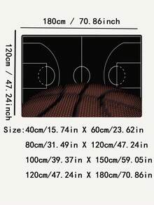 1pc Basketball Court Pattern Rug, Modern Polyester Floor Mat For Living Room And Bedroom - Black - View 3