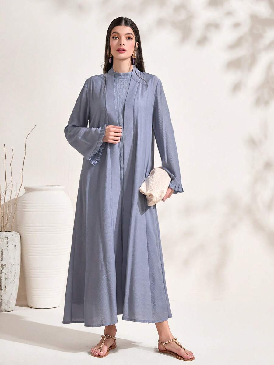 Al Najma 素色開門襟外套和小高領洋裝 - 霧霾藍 - 查看 1