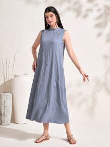 Al Najma 素色開門襟外套和小高領洋裝 - 霧霾藍 - 查看 3