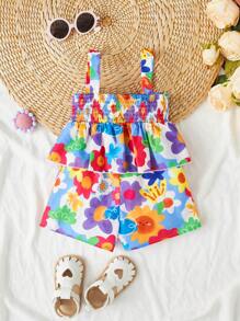 SHEIN Rompers Em bé Xù Dải chun Hoa Tất cả trên in - Nhiều màu - Xem 1