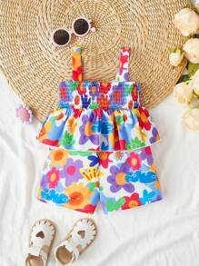 SHEIN Rompers Em bé Xù Dải chun Hoa Tất cả trên in - Nhiều màu - Xem 2