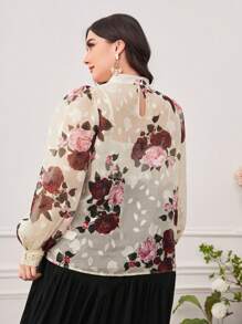 Modelyn 大碼印花小高領燈籠袖襯衫 - 彩色 - 查看 2