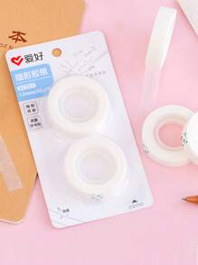 2rolls Solid Clear Adhesive Tape, Simple Multi-purpose Tape For Office, School, Home - White - View 4