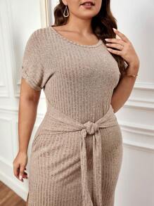 SHEIN Clasi Vestido con cordón delantero de muslo con abertura - Caqui - Ver 4