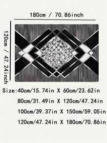 1pc Geometric Pattern Rug, Modern Polyester Floor Mat For Living Room And Bedroom - Black and White - View 3