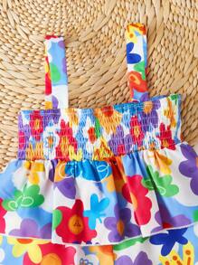 SHEIN Rompers Em bé Xù Dải chun Hoa Tất cả trên in - Nhiều màu - Xem 4