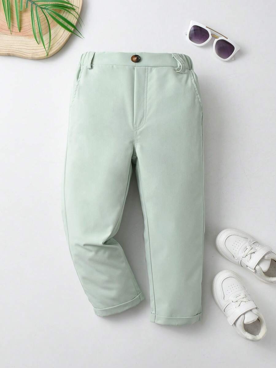 SHEIN Toddler Boys Solid Straight Leg Trousers - Mint Green - View 1