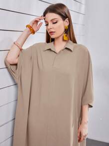 Seusyu Batwing Sleeve Asymmetrical Hem Kaftan - Khaki - View 4