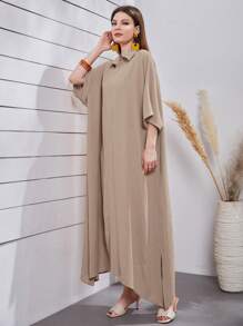 Seusyu Batwing Sleeve Asymmetrical Hem Kaftan - Khaki - View 6