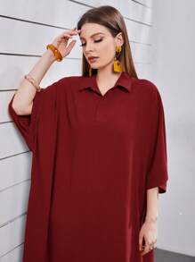 Seusyu Burgundy Red Batwing Sleeve Split Hem Kaftan - Burgundy - View 4