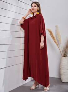 Seusyu Burgundy Red Batwing Sleeve Split Hem Kaftan - Burgundy - View 6
