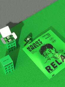 1 rollo Bolsa de heces de mascota con estampado de dibujos animados al azar para perro con gato para limpieza - Verde - Ver 1