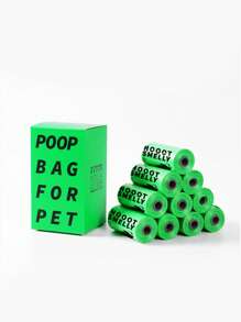 1 rollo Bolsa de heces de mascota con estampado de dibujos animados al azar para perro con gato para limpieza - Verde - Ver 2
