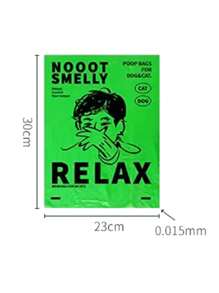 1 rollo Bolsa de heces de mascota con estampado de dibujos animados al azar para perro con gato para limpieza - Verde - Ver 3