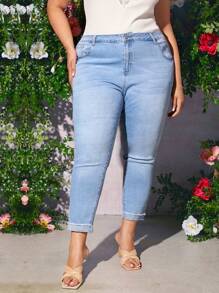 SHEIN CURVE+ Plus Light Wash Skinny Jeans - Light Wash - View 2