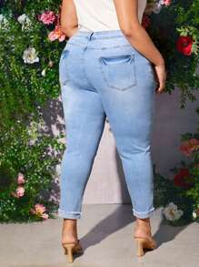 SHEIN CURVE+ Plus Light Wash Skinny Jeans - Light Wash - View 3