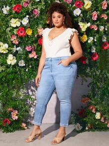 SHEIN CURVE+ Plus Light Wash Skinny Jeans - Light Wash - View 4