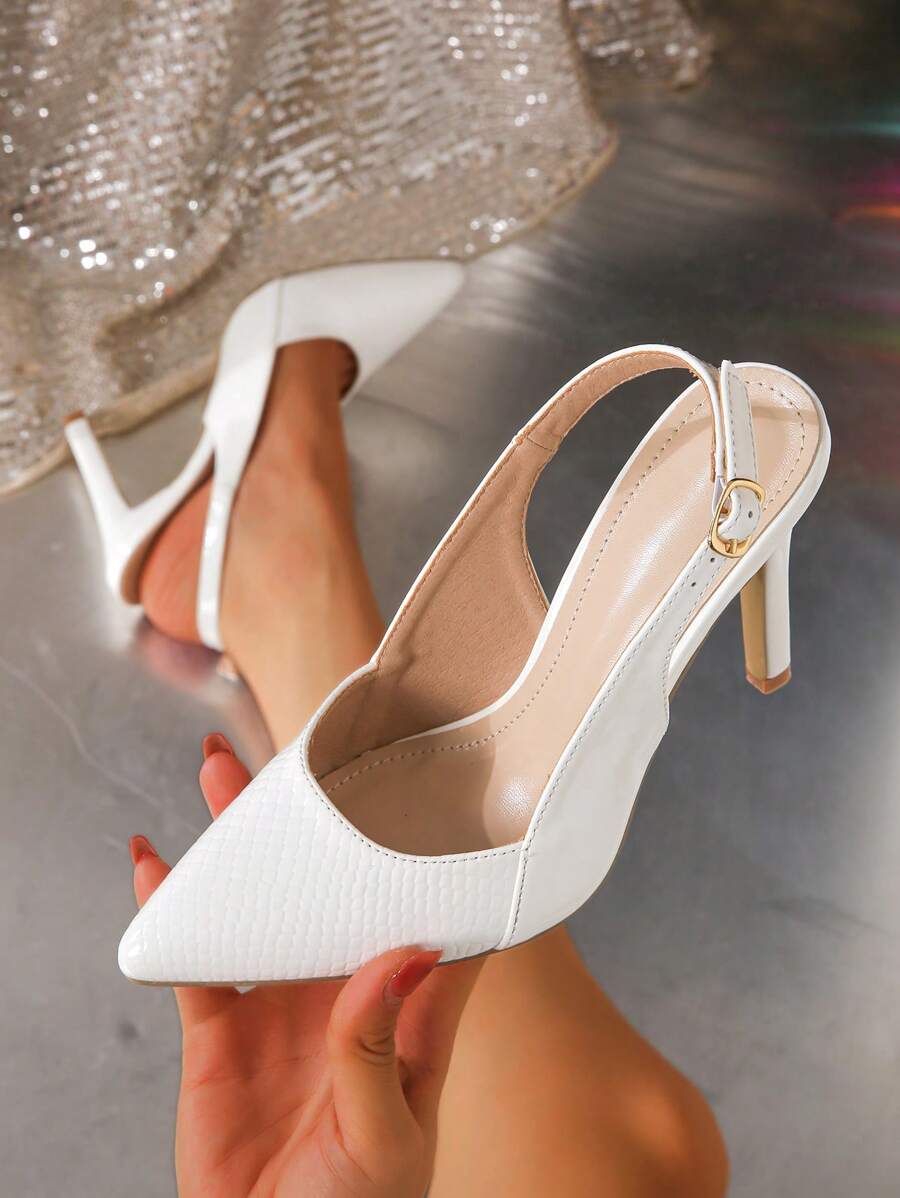 Giày cao gót nữ siêu gợi cảm Giày mũi nhọn có dây đeo đơn, thiết kế mới - trắng - Xem 1