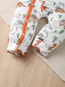 Baby Dinosaur Print Contrast Binding Jumpsuit - White - View 5