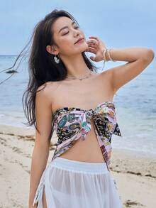 DAZY Áo crop top in họa tiết hoa và paisley buộc phía trước dành cho nữ - Nhiều màu - Xem 2