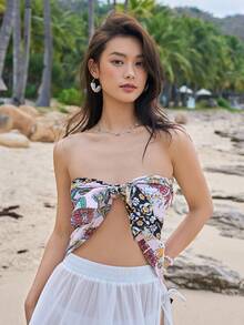 DAZY Áo crop top in họa tiết hoa và paisley buộc phía trước dành cho nữ - Nhiều màu - Xem 4