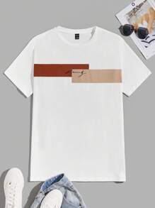 Manfinity ModaGents Men T-Shirts Fit Crew Neck Short Sleeve Graphic Tee Colorblock Casual Dad Summer Cotton