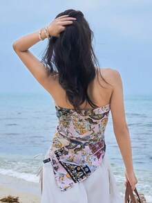 DAZY Áo crop top in họa tiết hoa và paisley buộc phía trước dành cho nữ - Nhiều màu - Xem 5