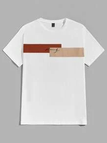 Manfinity ModaGents Men T-Shirts Fit Crew Neck Short Sleeve Graphic Tee Colorblock Casual Dad Summer Cotton