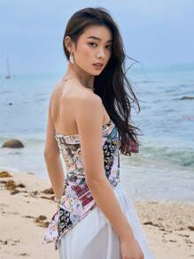 DAZY Áo crop top in họa tiết hoa và paisley buộc phía trước dành cho nữ - Nhiều màu - Xem 6