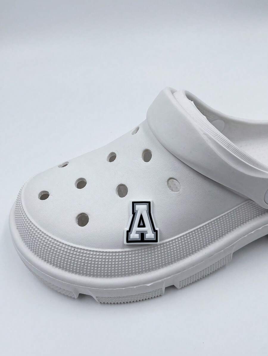 1pc Letter Design Shoe Decoration, PVC Stylish Accessories For Clogs Slides - Black and White - View 1