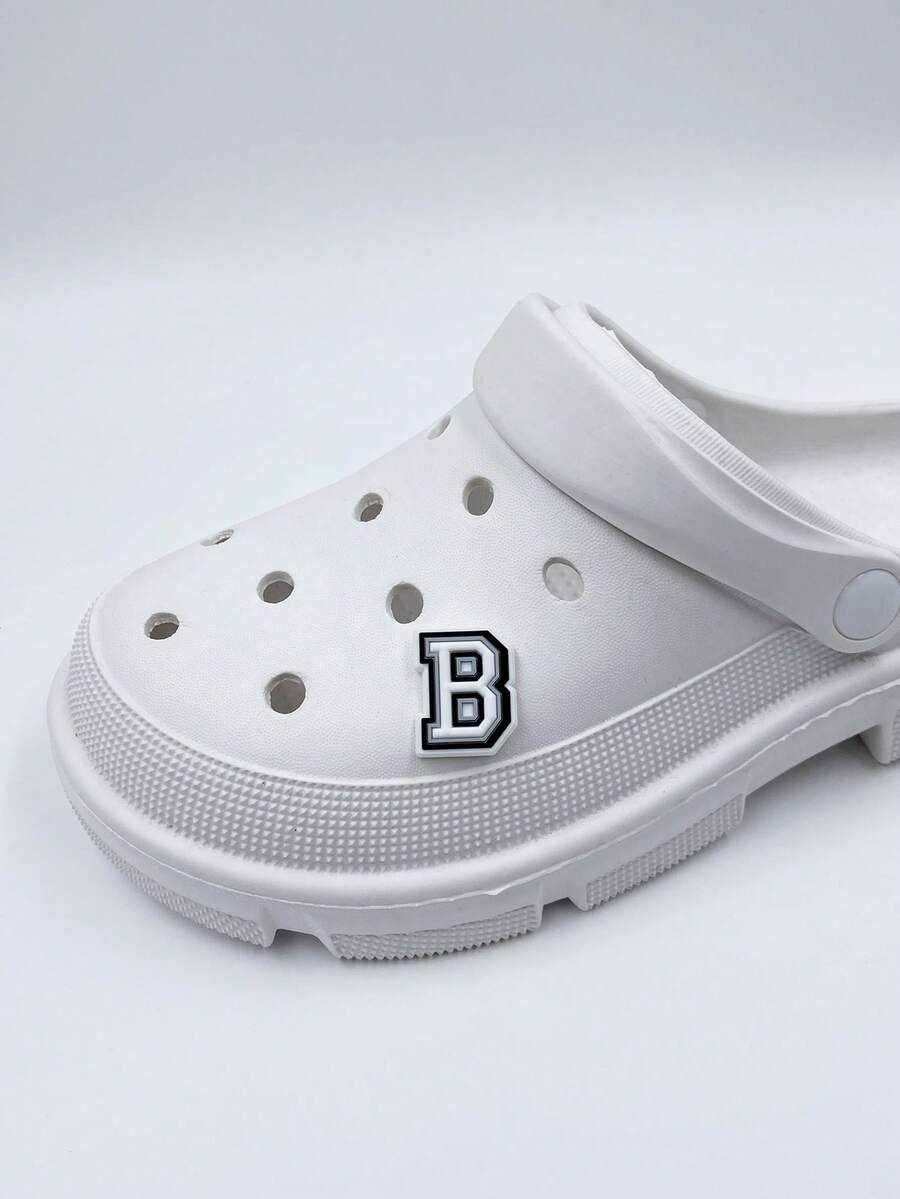 1pc Single Letter Shoe Decoration, Fashionable Cute Shoes Accessories For Clogs - Black and White - View 1