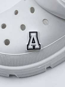 1pc Letter Design Shoe Decoration, PVC Stylish Accessories For Clogs Slides - Black and White - View 3