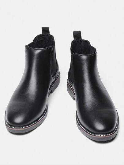 Men's Casual Dress Chelsea Boots - Business Commute Retro Ankle Dress Boots With White Stitching KD5236