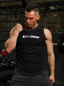 Men Letter Graphic Top-stitching Sports Tank Top - Black - View 6