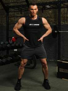 Men Letter Graphic Top-stitching Sports Tank Top - Black - View 5