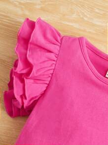 SHEIN Baby Girl Ruffle Trim Tee - Hot Pink - View 3