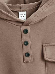 SHEIN 男孩翻蓋口袋連帽T恤和短褲 - 卡其色 - 查看 3